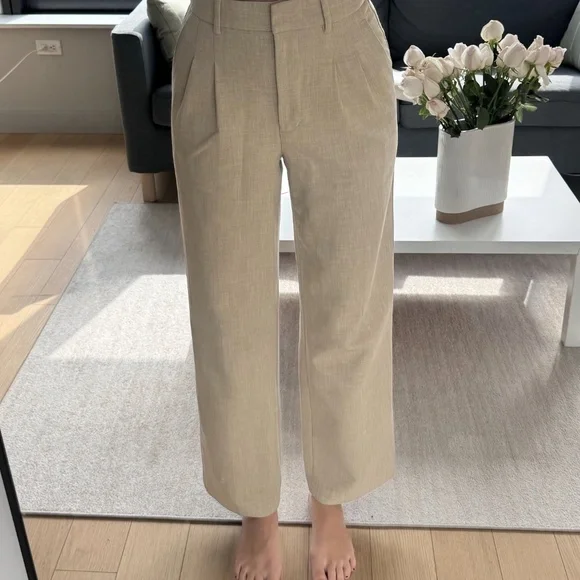 Aritzia Straight-Leg Pants in Light Beige - Picture 2 of 7
